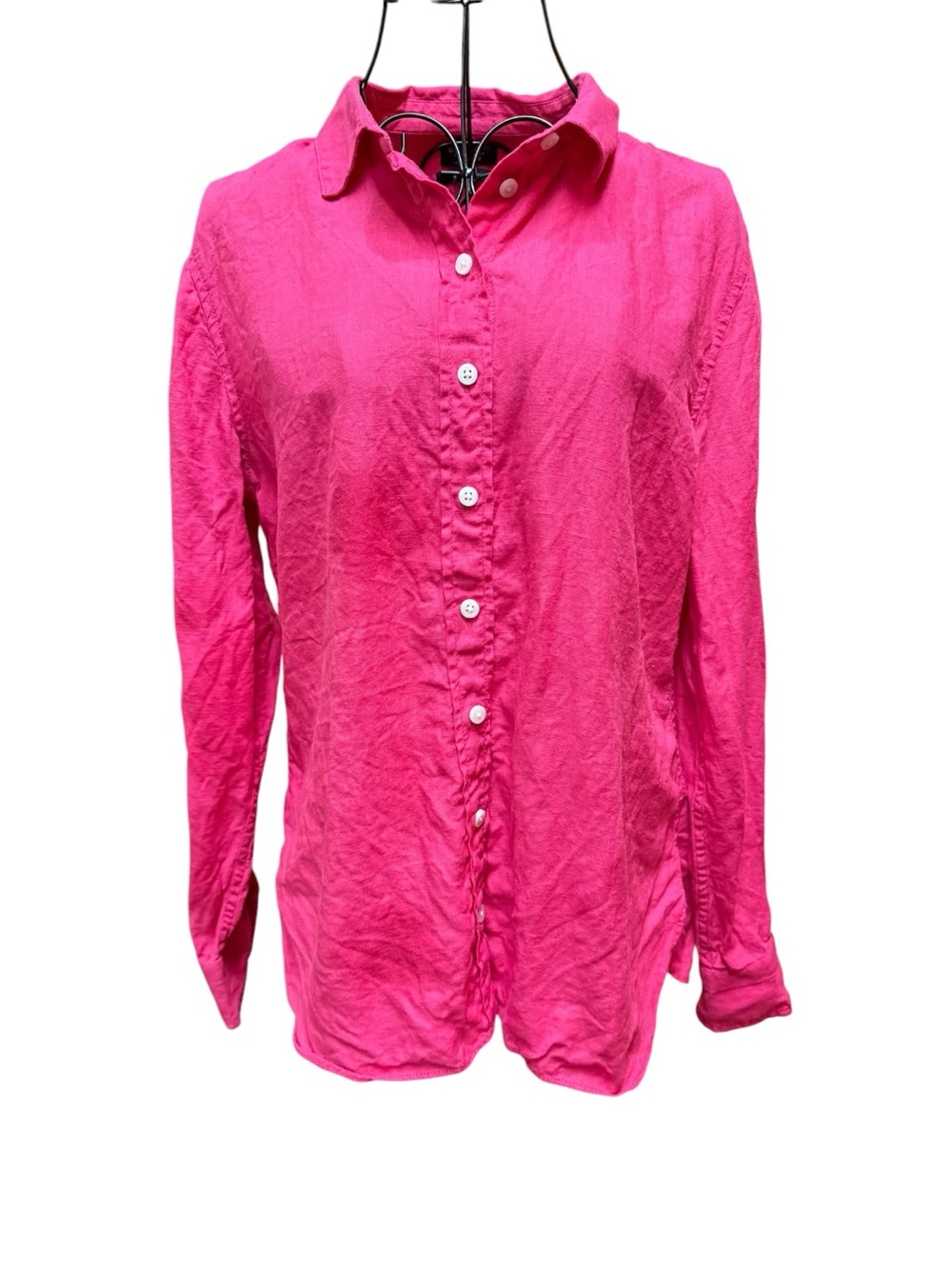 J. Crew Baird McNutt Bright Pink Irish Linen Long-Sleeve Button-Down Slim Shirt